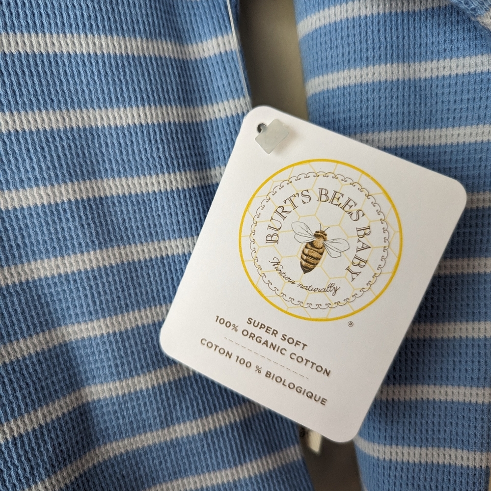 Burt's Bees Blue Gray Striped Onesie 24M NWT - Picture 3 of 5